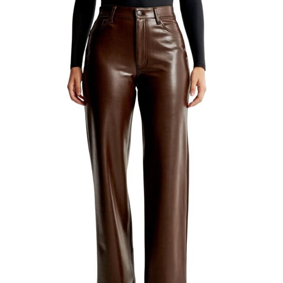 Abercrombie & Fitch Curve Love Vegan Leather 90s Relaxed Pant Brown Size 27/4 - Picture 5 of 10